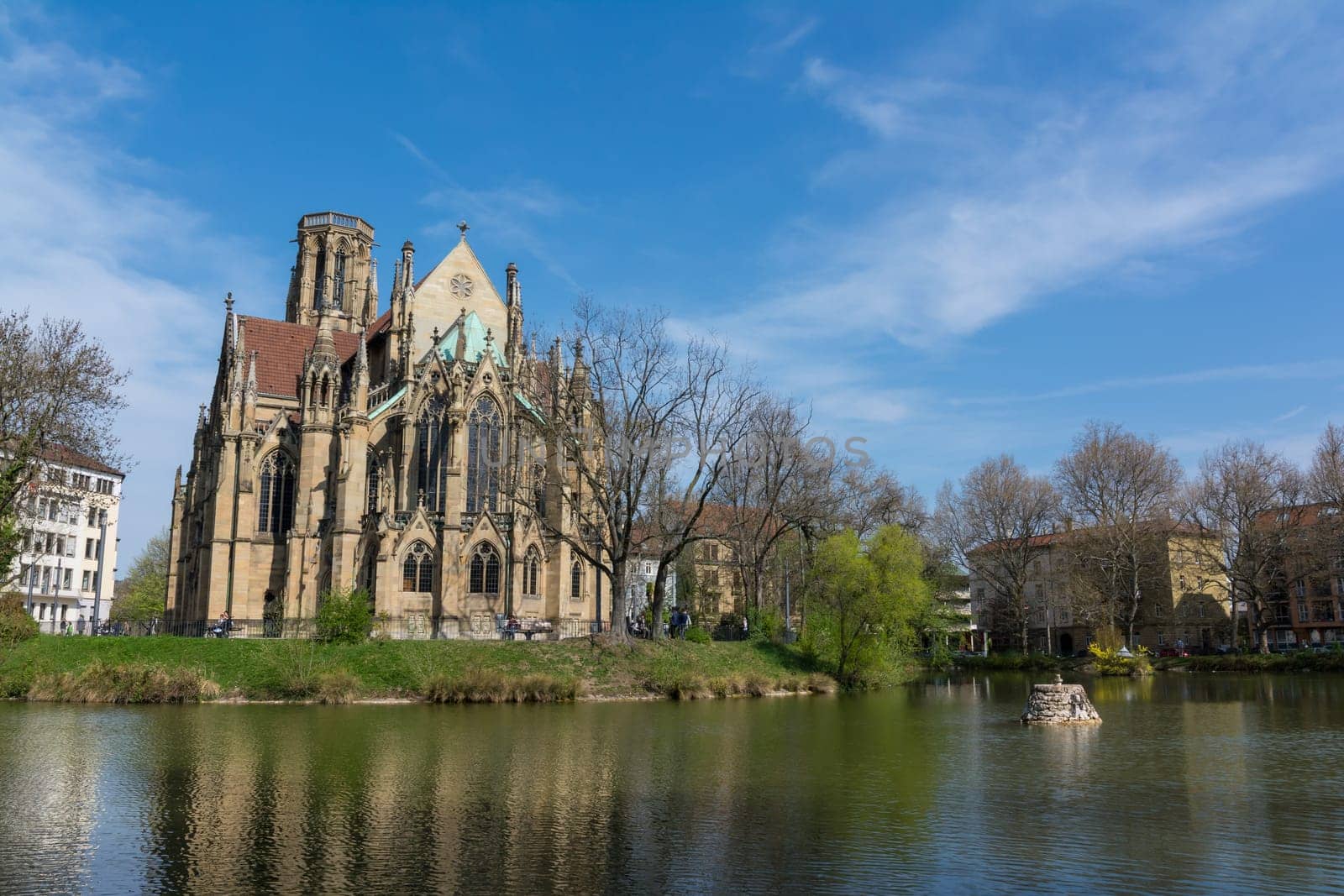 Feuersee Stuttgart Germany Europe Cathedral Religious Old Architecture Destination Visit Travel City Buildings Park Pond