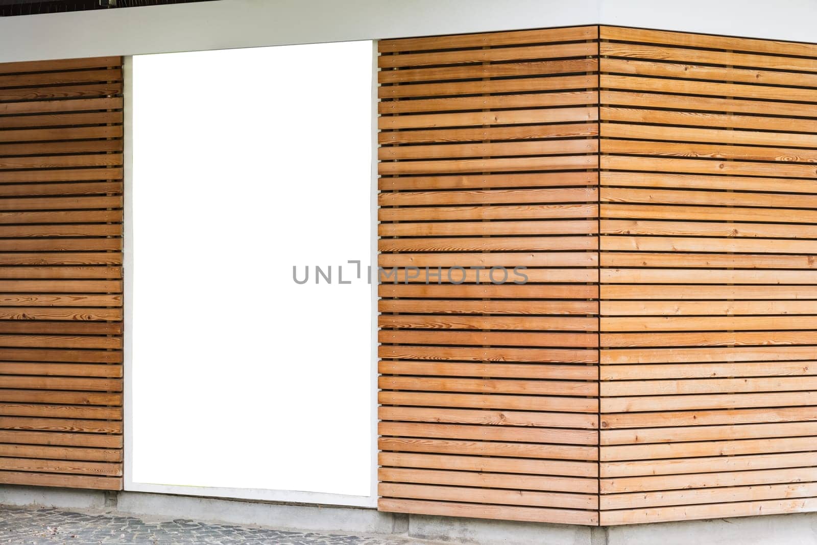 Blank Advertisement Poster Wooden Modern Design Planks Cafe Exterior Large