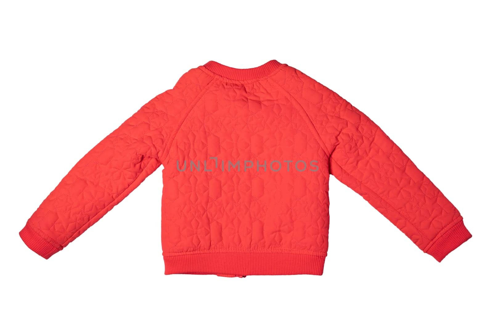 Childrens jacket for spring and autumn. Stylish red warm down jacket isolated on a white background. Child fashion.