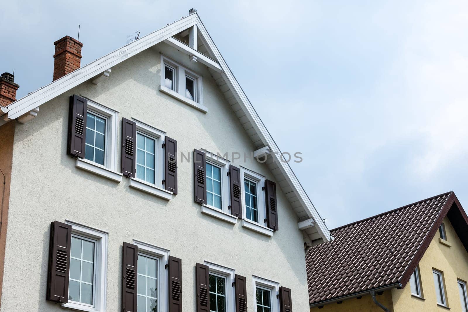 Typical European German City House Front Architecture Sky Cloudy