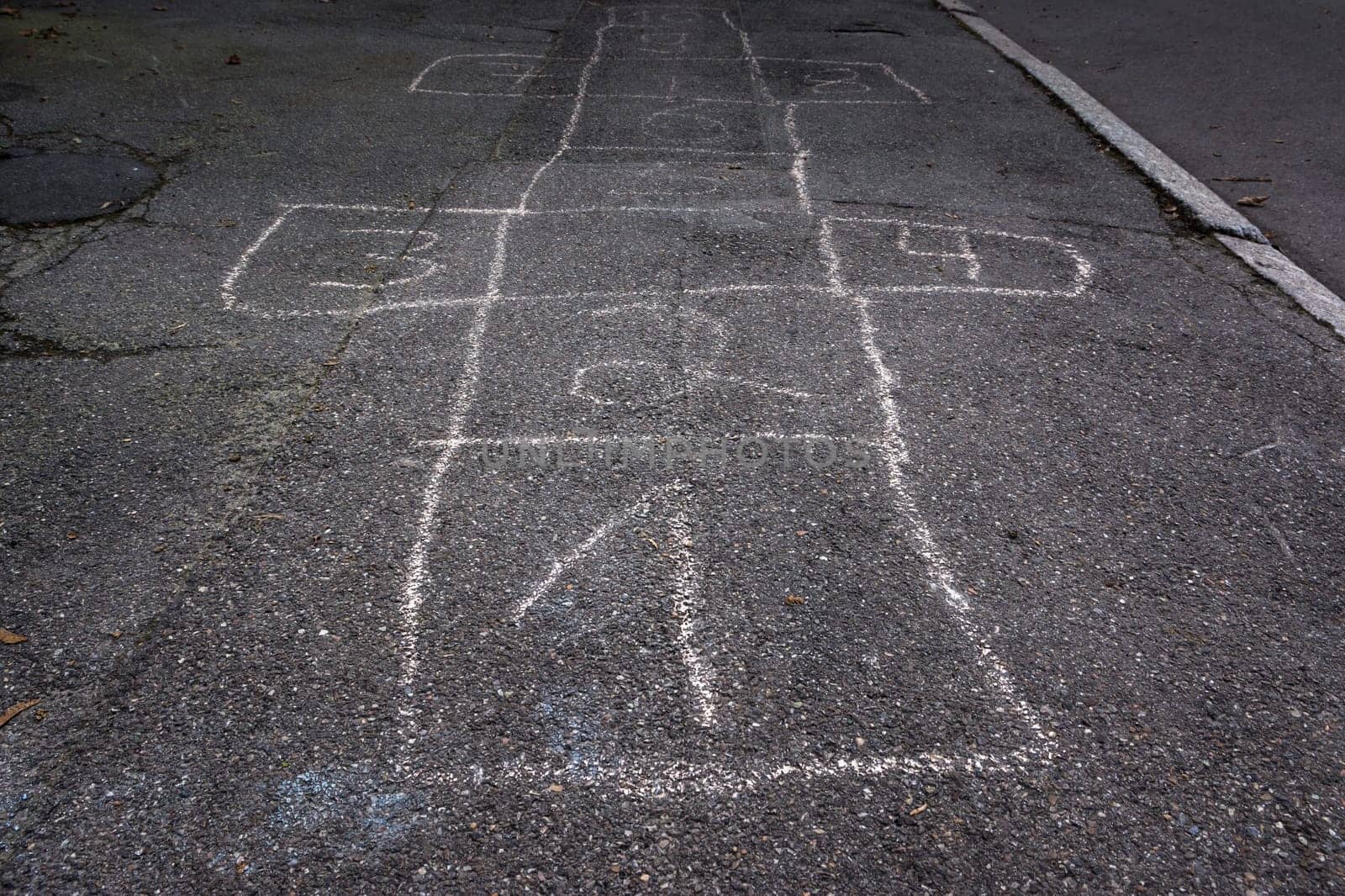 Hop Scotch Board Chalk Numbers One Fade Out Detail Children Game Childhood Pink Road Sidewalk Outdoors Real