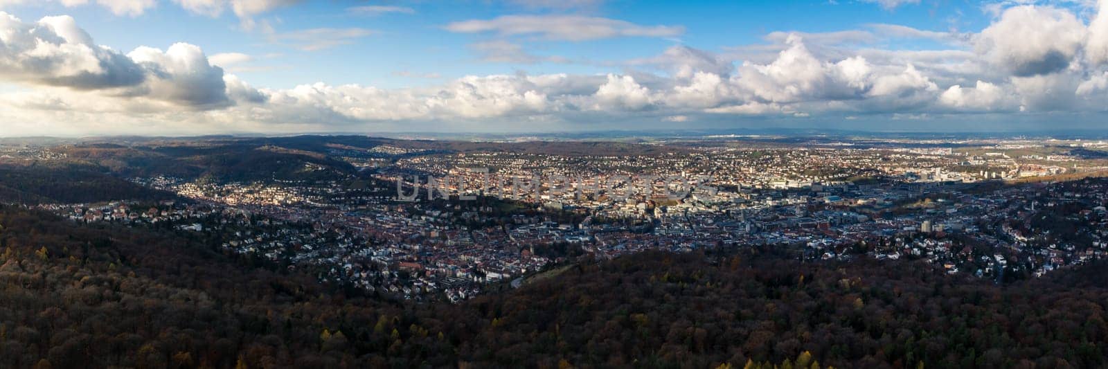 Stuttgart Landscape Kessel from Above Aerial View Clouds Beautiful Day Houses Rolling Hills Germany Europe Destination Panorama