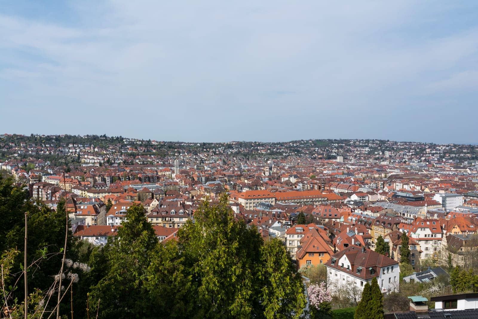 Stuttgart Kessel Landscape Blue Sky Foggy Beautiful Day Orange European Roof Mountains Baden Wuerttemberg