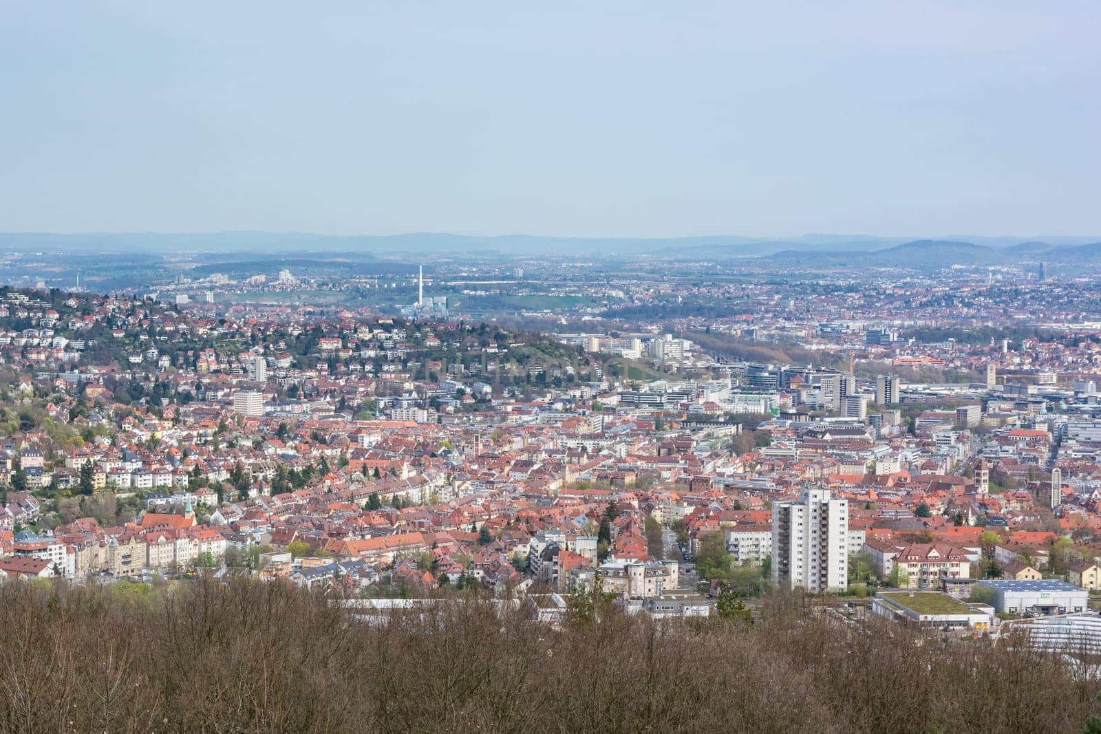 Stuttgart Kessel Landscape Blue Sky Foggy Beautiful Day Orange European Roof Mountains Baden Wuerttemberg