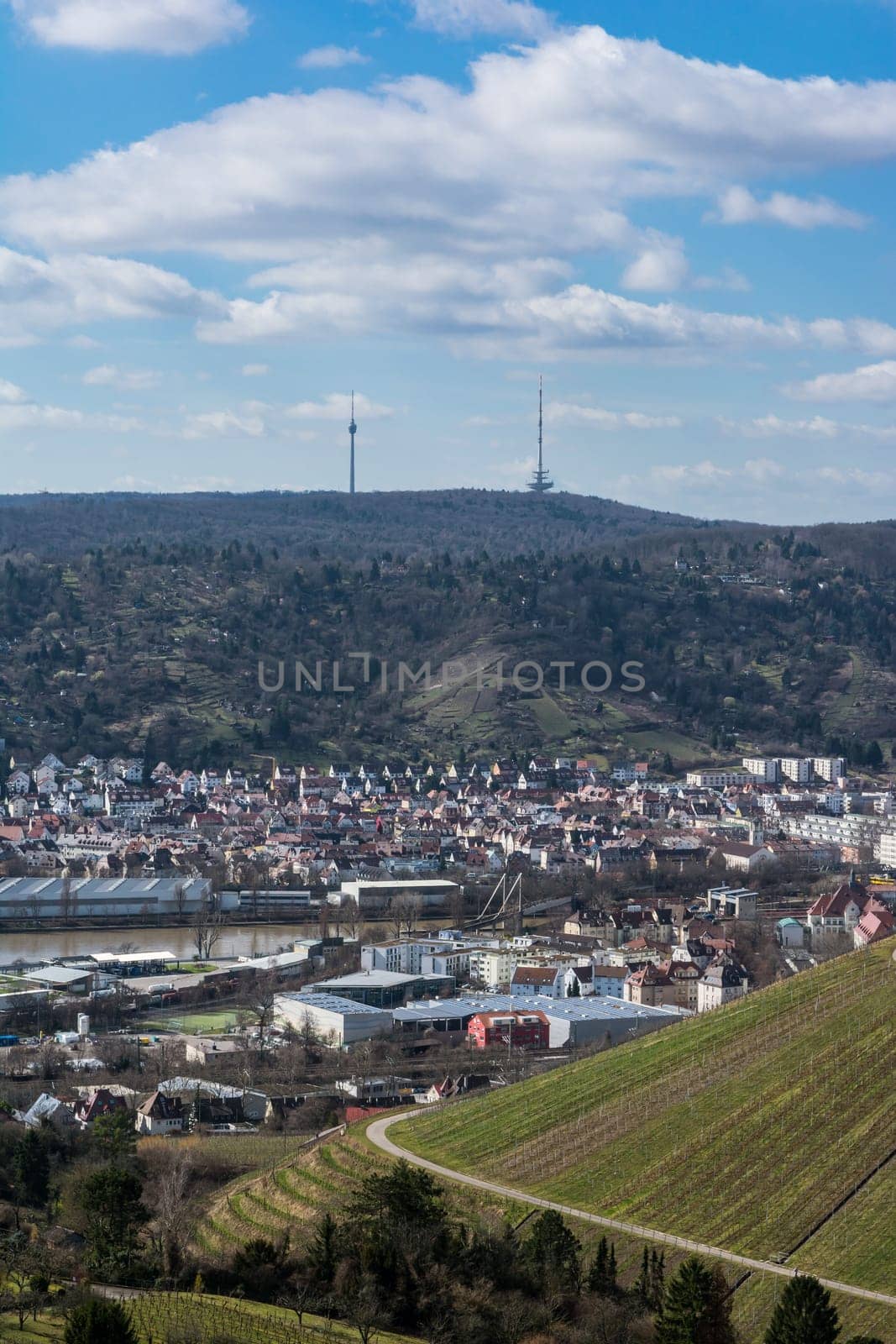 Stuttgart Landscape Germany TV Tower Vineyards Beautiful Blue Skies European Travel Destination Vacation Green Grass Rolling Hills