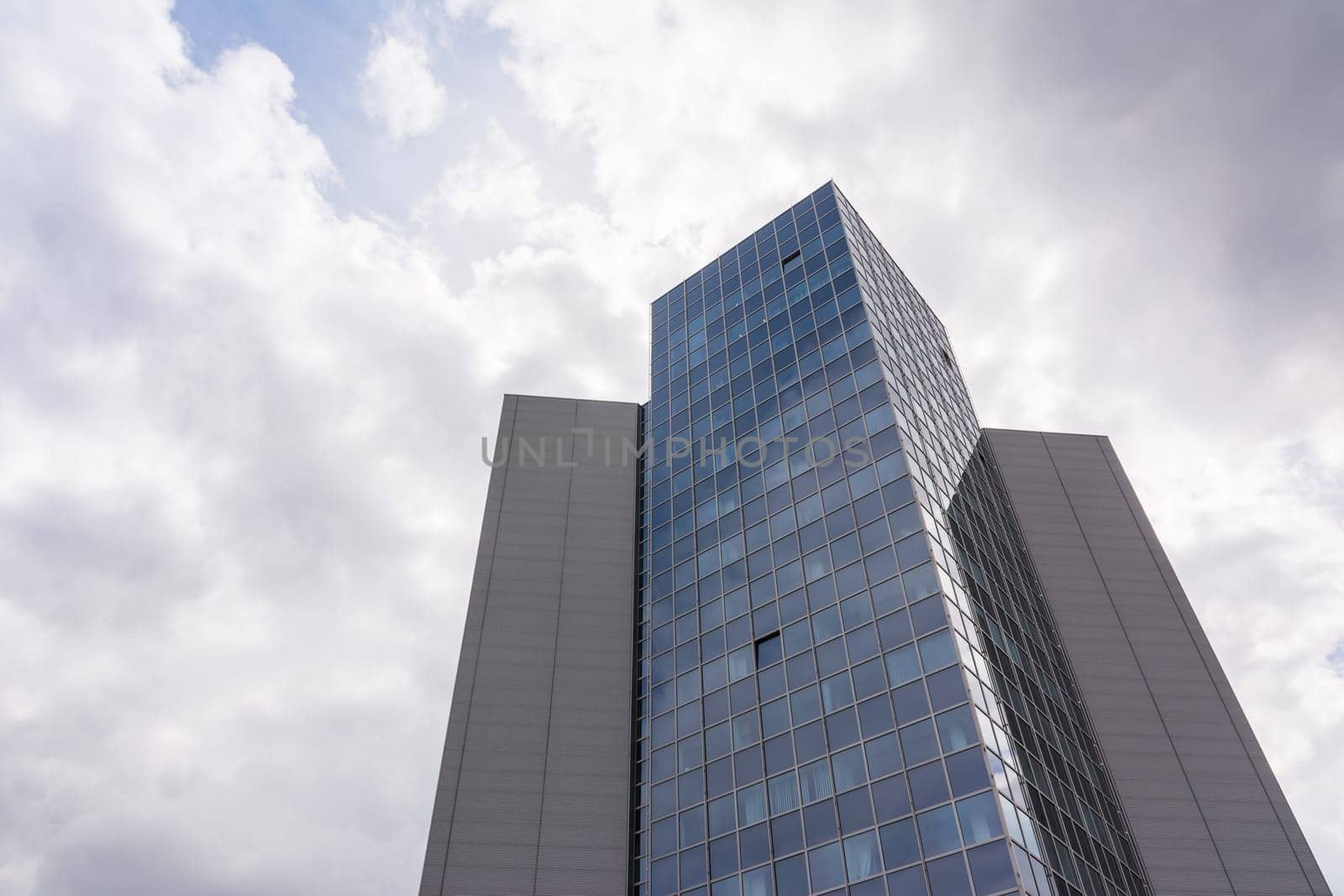 Modern Glass Office Building Architecture Outdoors Cloudy Overcast Blue