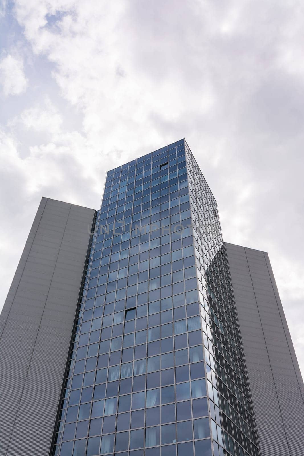 Modern Glass Office Building Architecture Outdoors Cloudy Overcast Blue