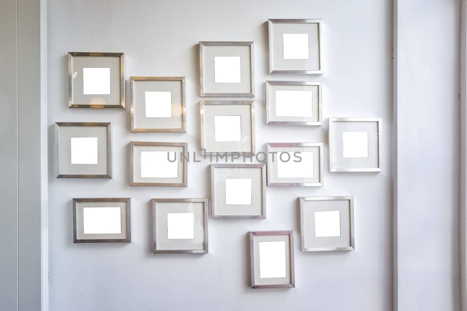 Multiple Many Blank Small Picture Frames Wall White Pure Mockup Decoration