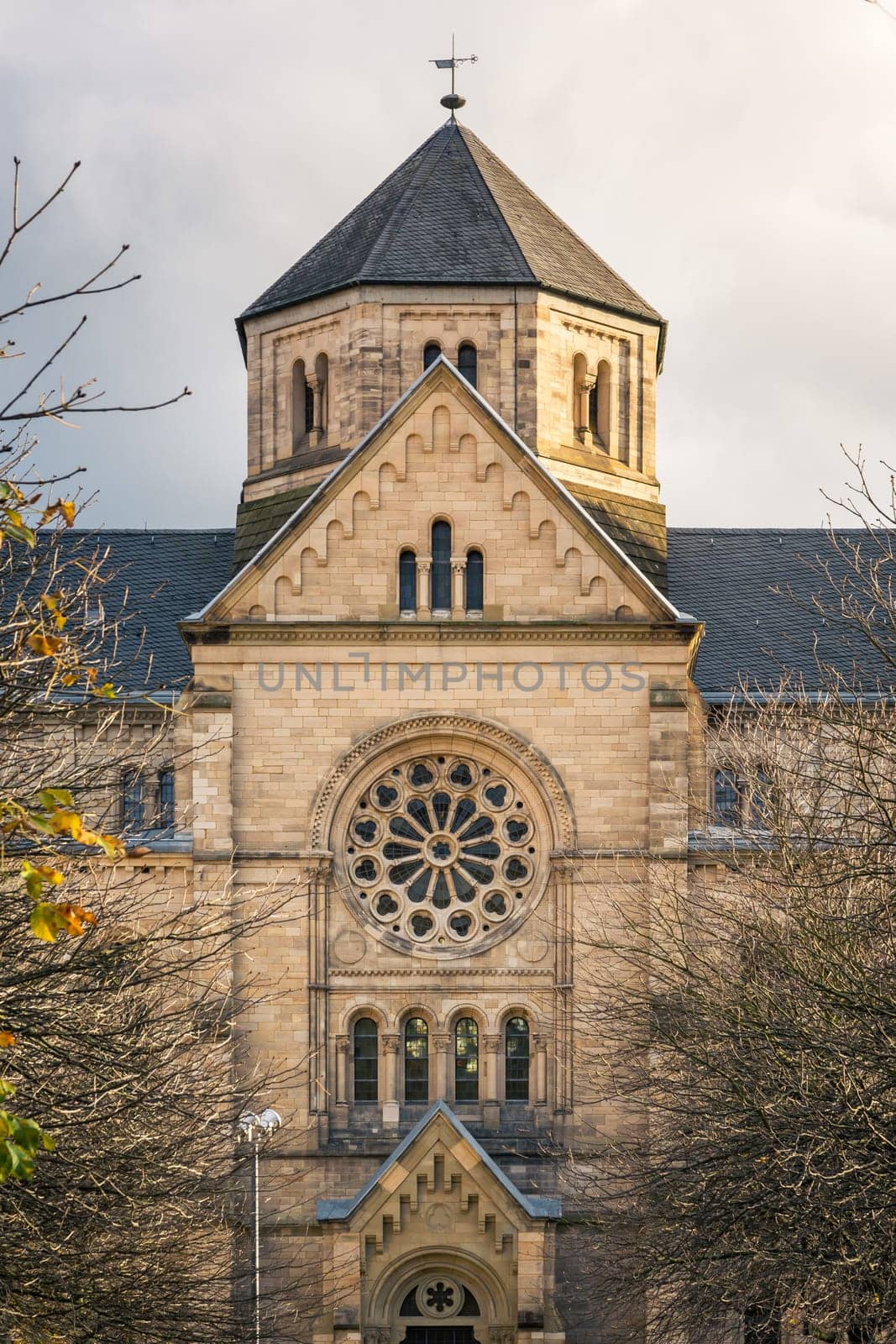 Old German Cathedral Church European Window Front Entrance Trees Bare Winter Architecture Religious Christianity