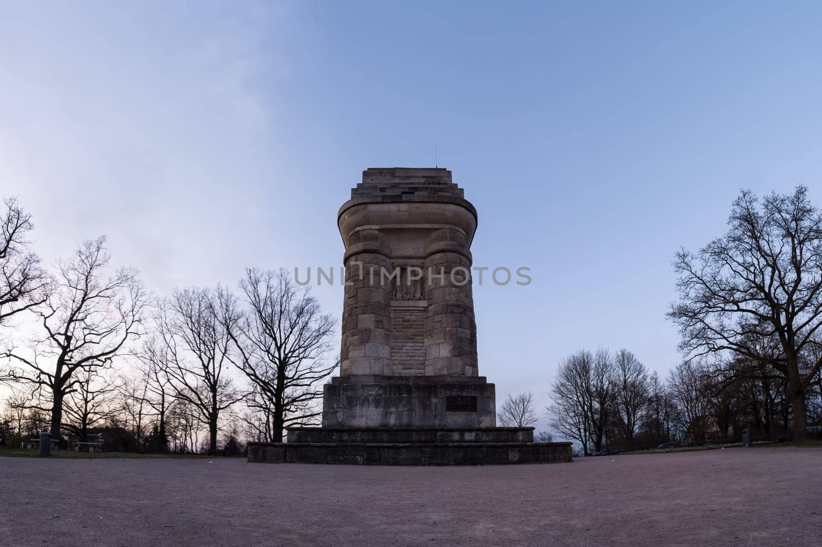 Stuttgart Bismarckturm Monument Tower Column Outdoors Autumn Sunset Blue Skies Famous Landmark Europe Travel Sights Destinations