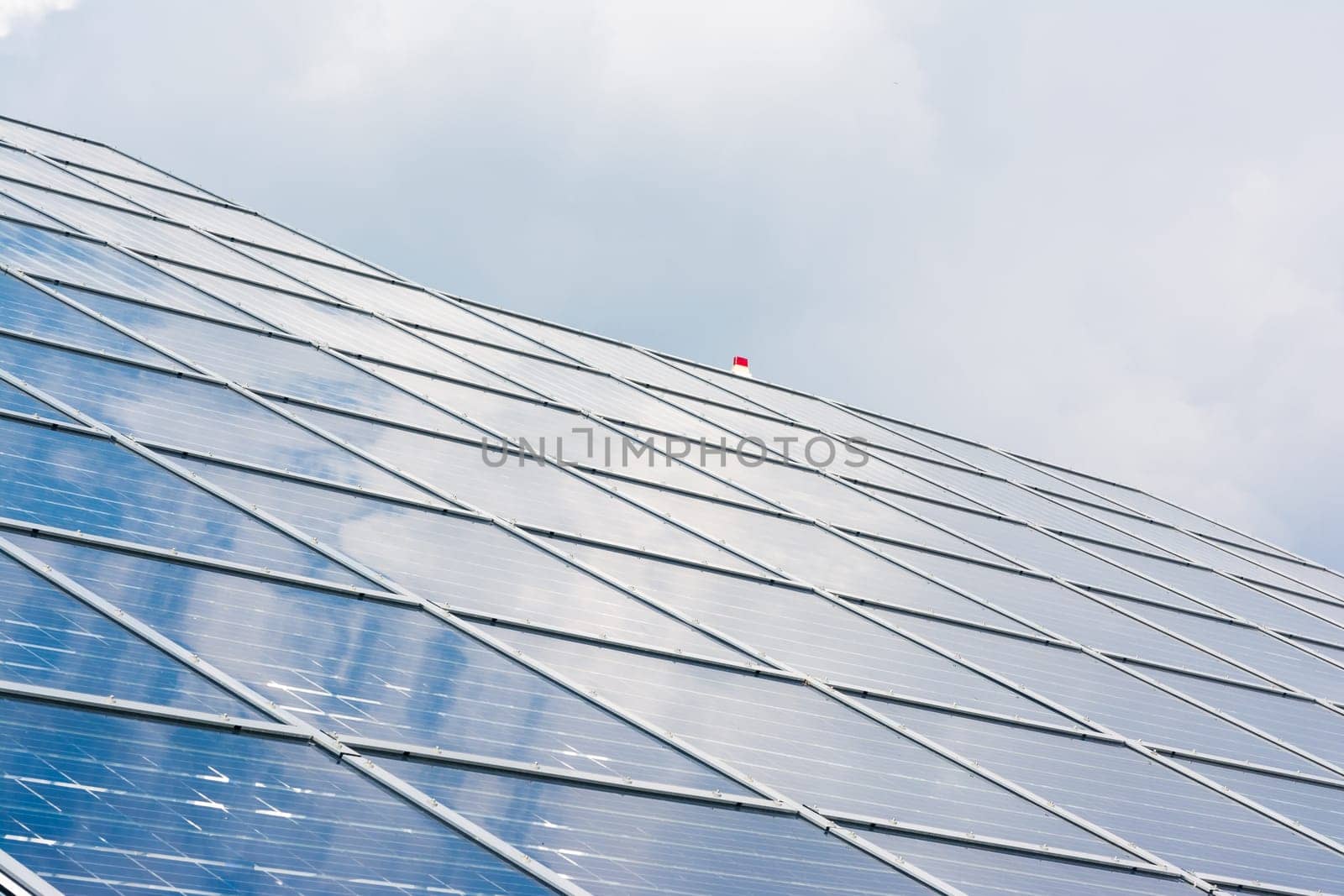 Solar Panels Closeup Blue Technology Clear Sunny Day Clouds Reflection Green Energy Real