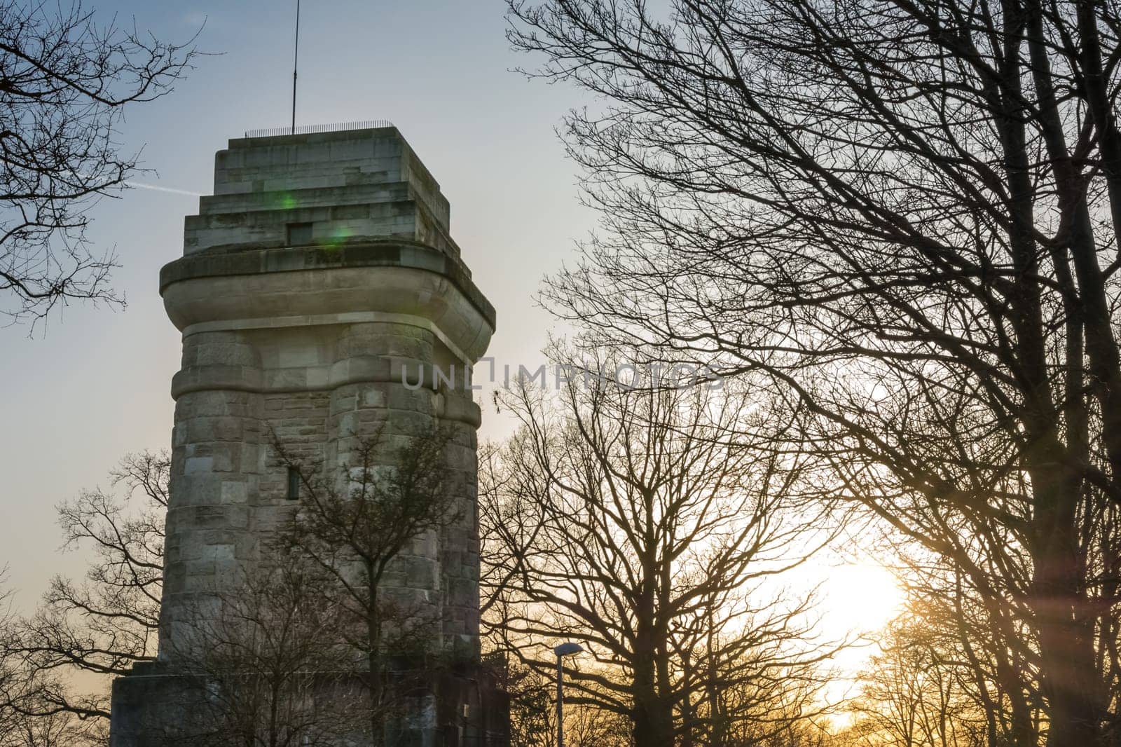 Stuttgart Bismarckturm Monument Tower Column Outdoors Autumn Sunset Blue Skies Famous Landmark Europe Travel Sights Destinations