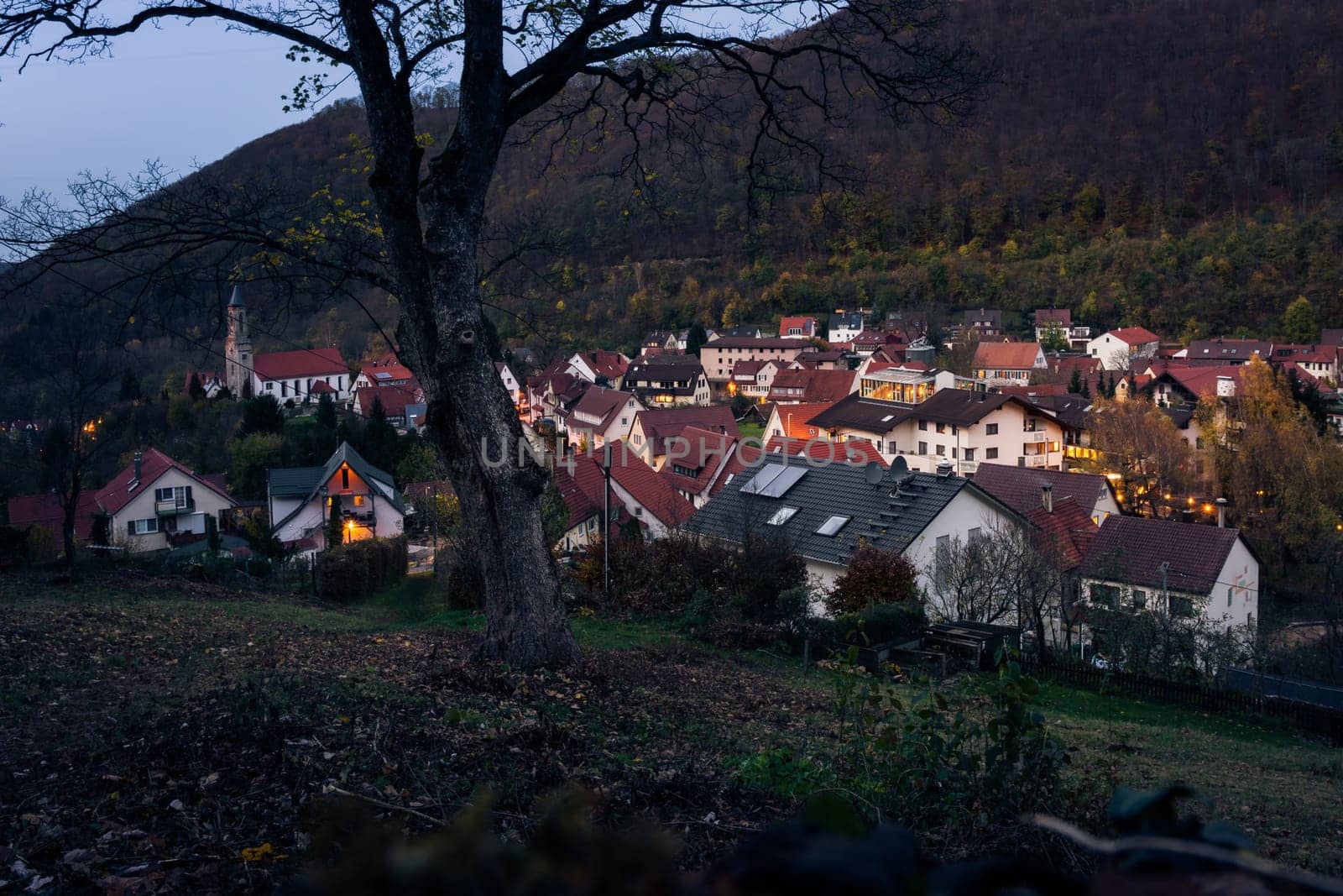 Small German European Village Twilight Blue Hour Afternoon Dusk Highlight Travel Landscape Swabian Alb