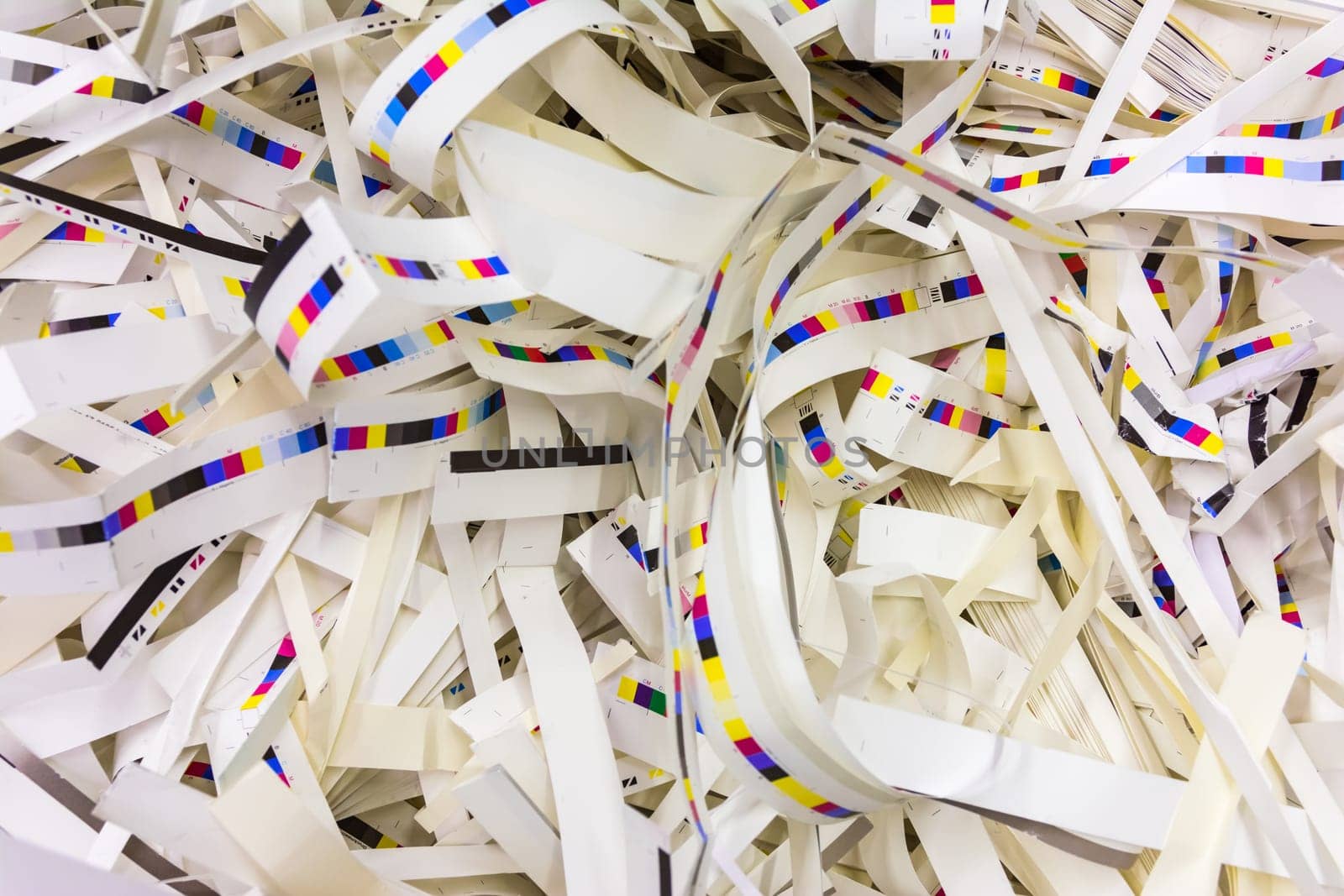 Paper Trimmings Waste CMYK Printing Industry Background Strips Control Four Color