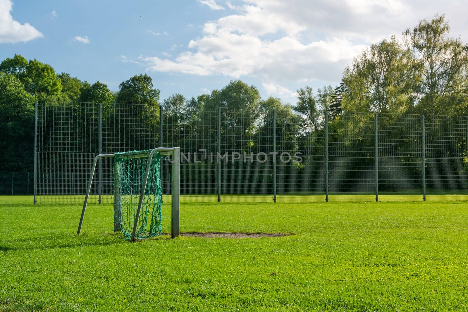 Junior Soccer Football Goal Outdoors Sports Field Beautiful Day
