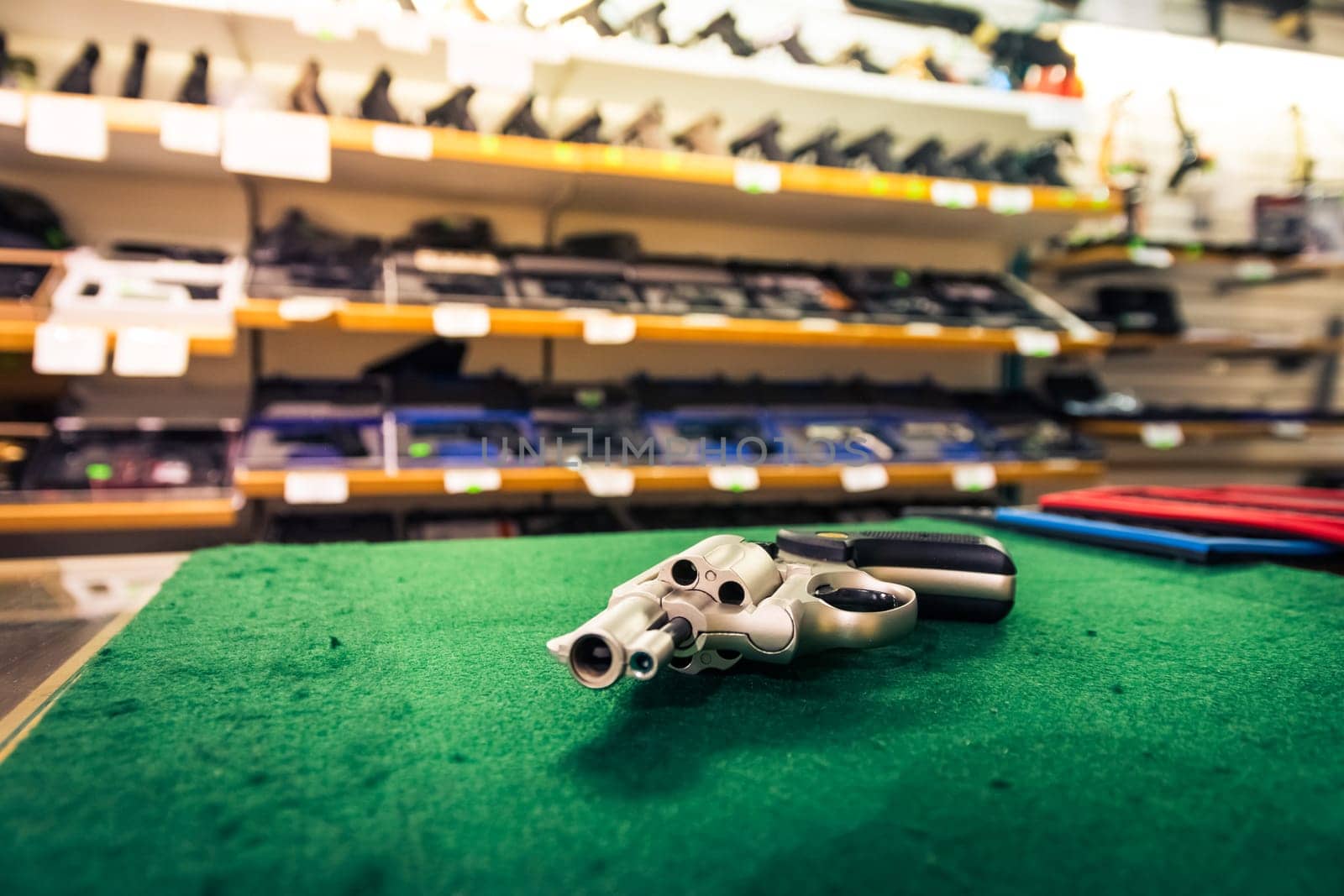 Revolver Pistol Gun Store Detail Weapons Deadly Clean New Shop Isolated Dealer Seller Nobody
