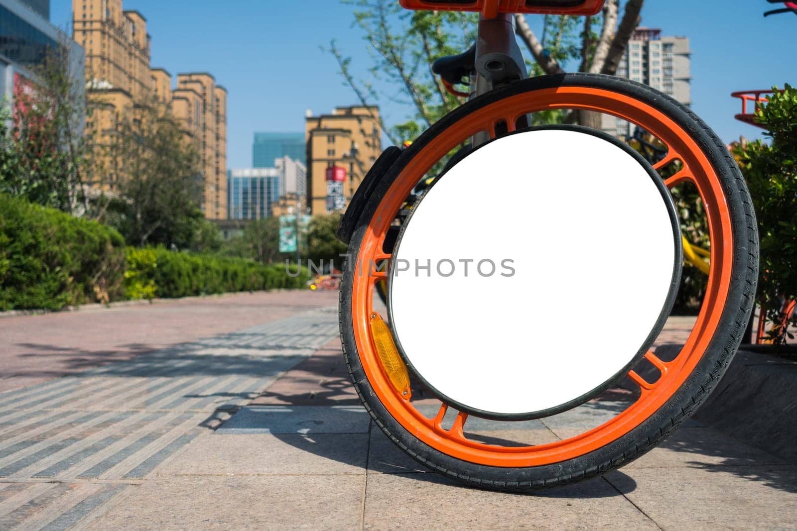 Billboard Rounded White Mockup City Advertisement of a Shared Bike