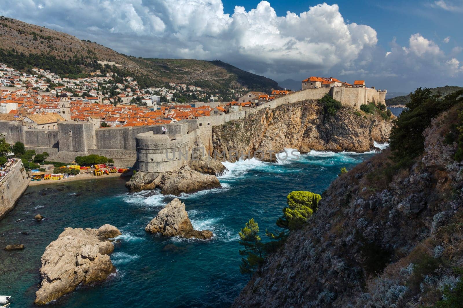 Beautiful Outer Fortress Walls of Dubrovnik Croatia Cityscape Detail European Vacation Destination Sightseeing