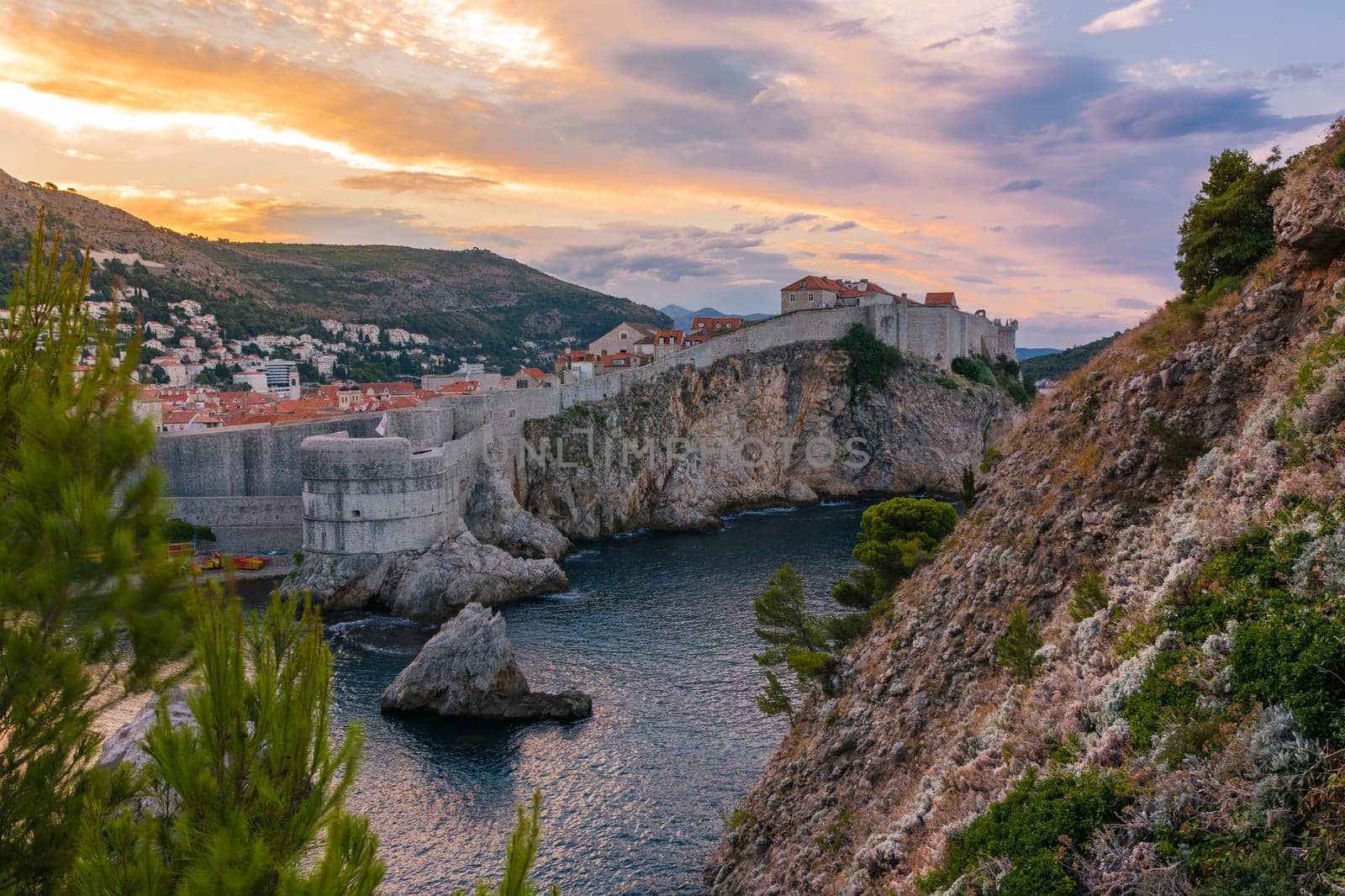 Beautiful Outer Fortress Walls of Dubrovnik Croatia Cityscape Detail European Vacation Destination Sightseeing