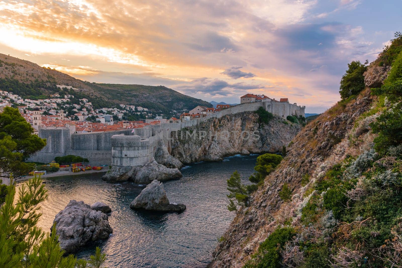 Beautiful Outer Fortress Walls of Dubrovnik Croatia Cityscape Detail European Vacation Destination Sightseeing