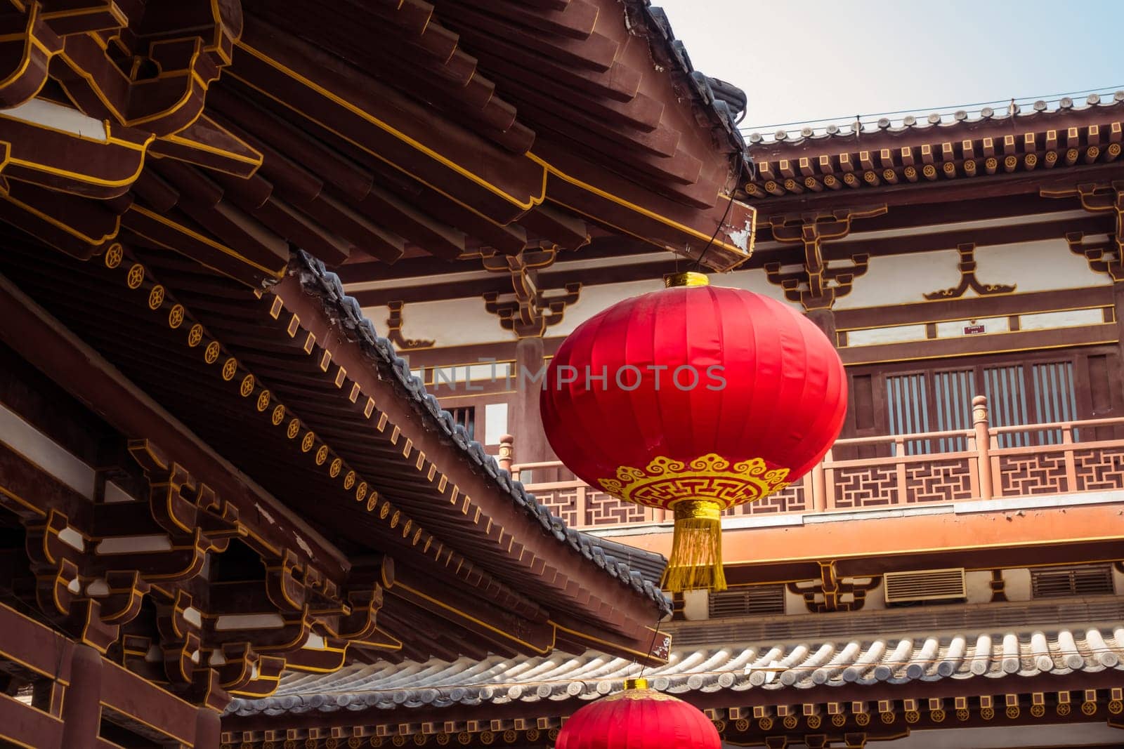 Ancient Chinese Temple Architecture Illuminated City Festival Celebration Lights Xi'an, China