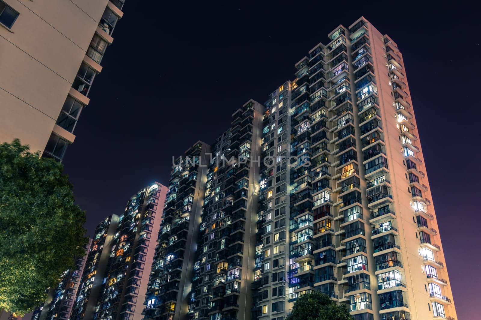 Night Scene of Chinese Apartment Building Urban City Environment
