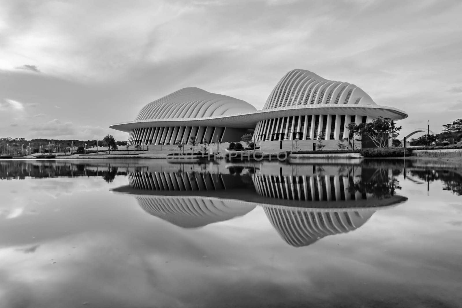 Nanning City Library Architecture Sunset B/W