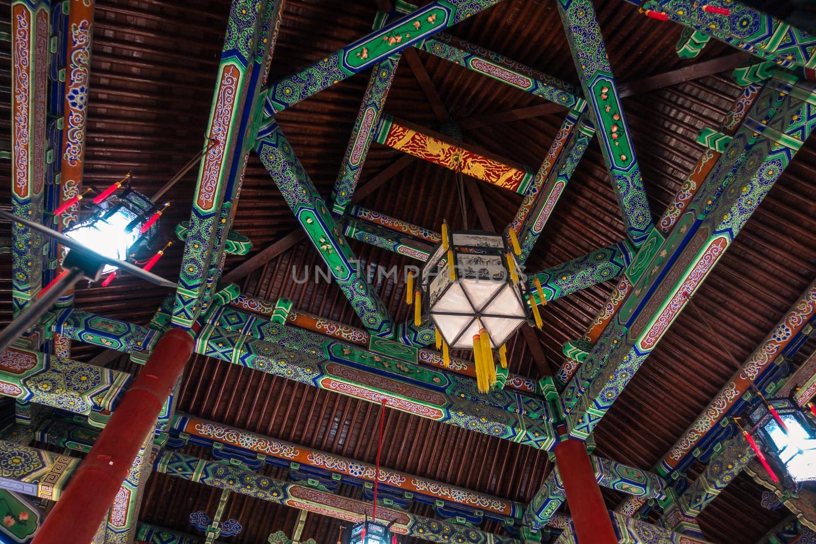 Ancient Chinese Temple Interior Wooden Walkways Ceiling Culture Architecture