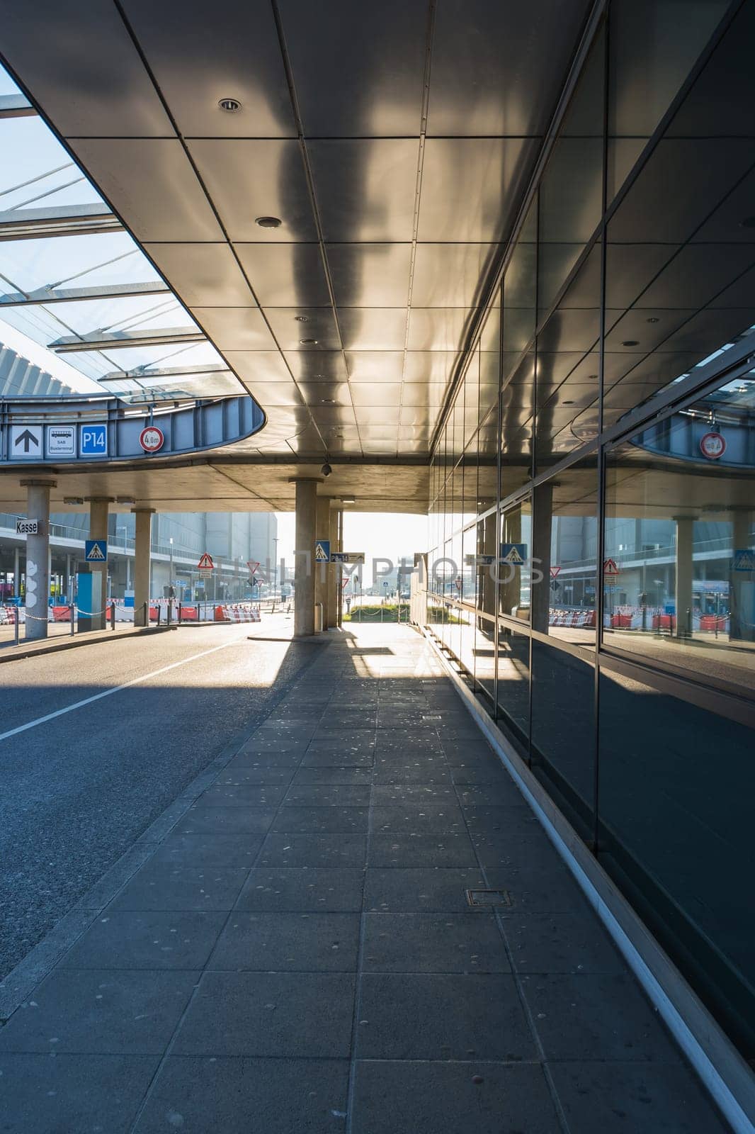 Airport Corridor Bus Arrival Area Modern Architecture Glass Sun Bright