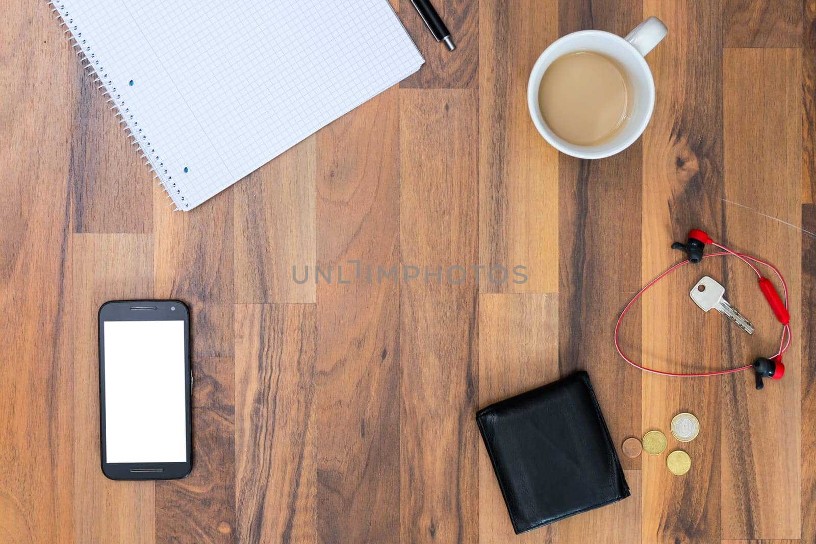 Notebook Desk Empty Pens Writing Education Work Coffee Brown Office Objects Background