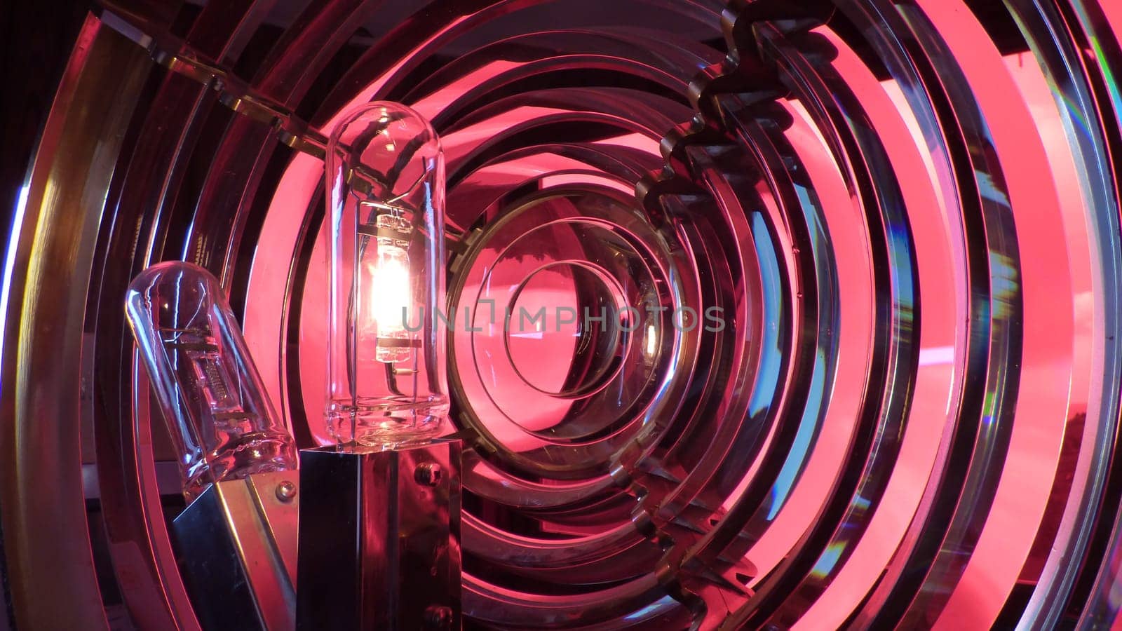Lighthouse Bulb Closeup Turning On Warming Up Red