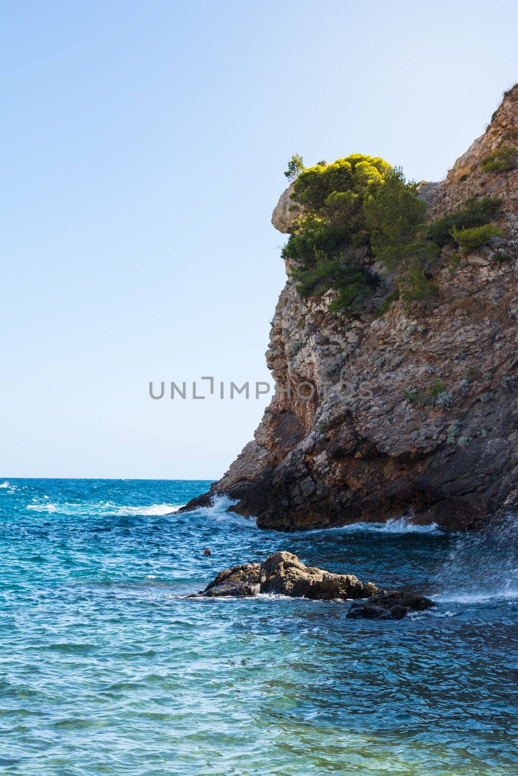 Rocky Cliffside Leading into Ocean Beautiful Blue Landscape Europe Croatia