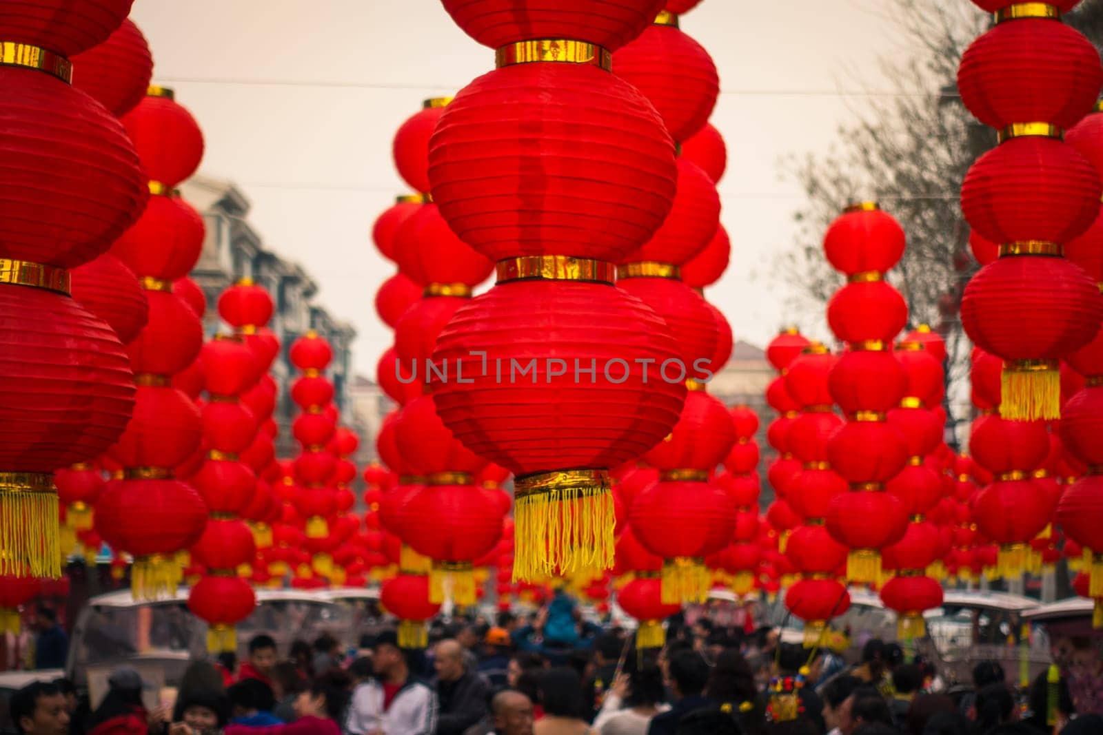Red Chinese Lanterns Traditional Festival Lights Culture Asian Real