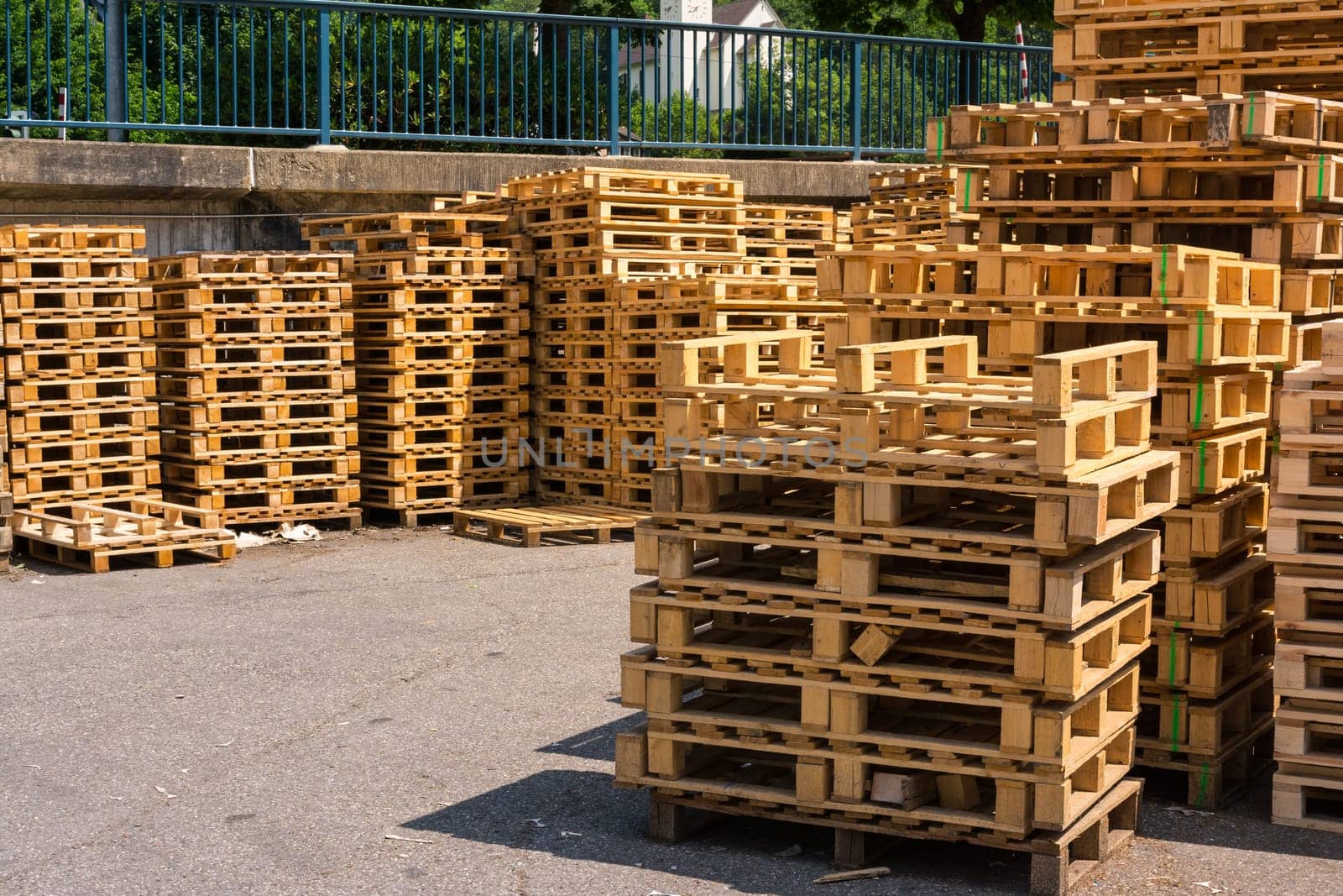 Wooden Palettes Industrial Usage Stack Closeup Factory Company Storage Empty