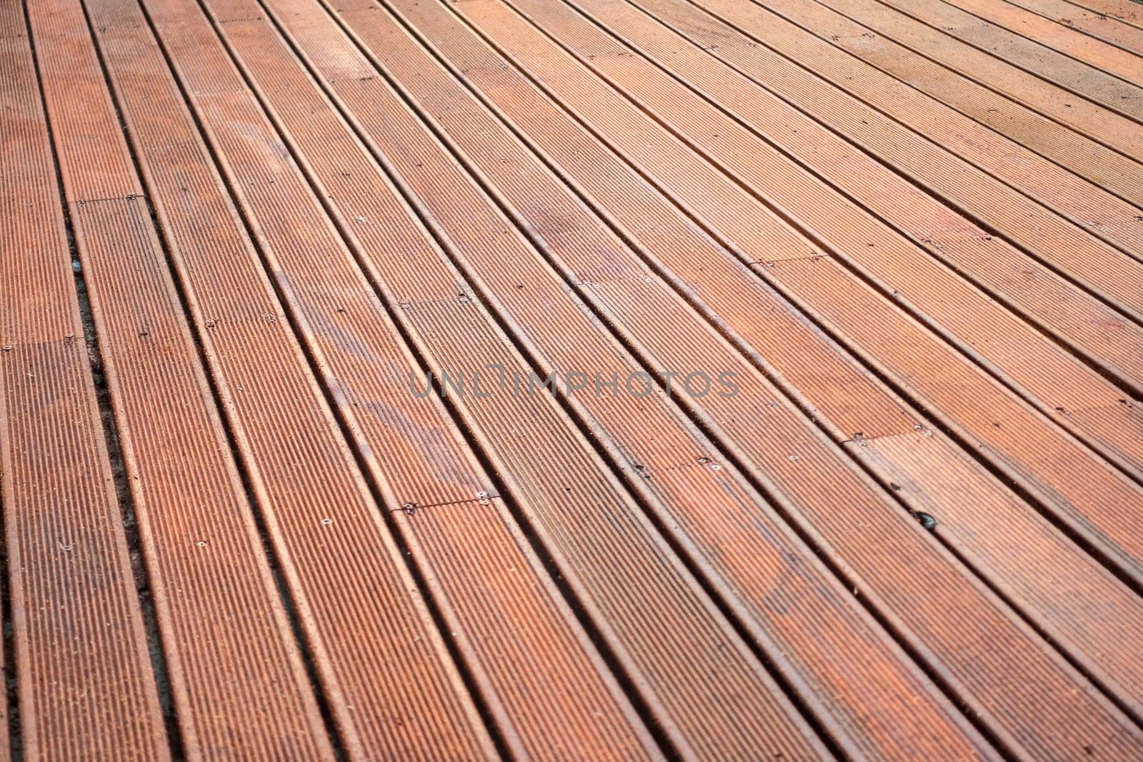 Wooden Patio Floor Outdoor Decoration Closeup Detail Hardware Installed