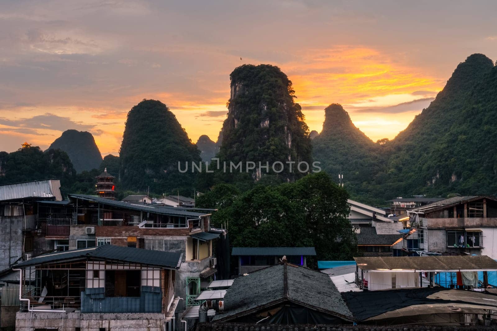 Yangshuo, China Mountainous Landscape Exotic Asian Sunset Travel