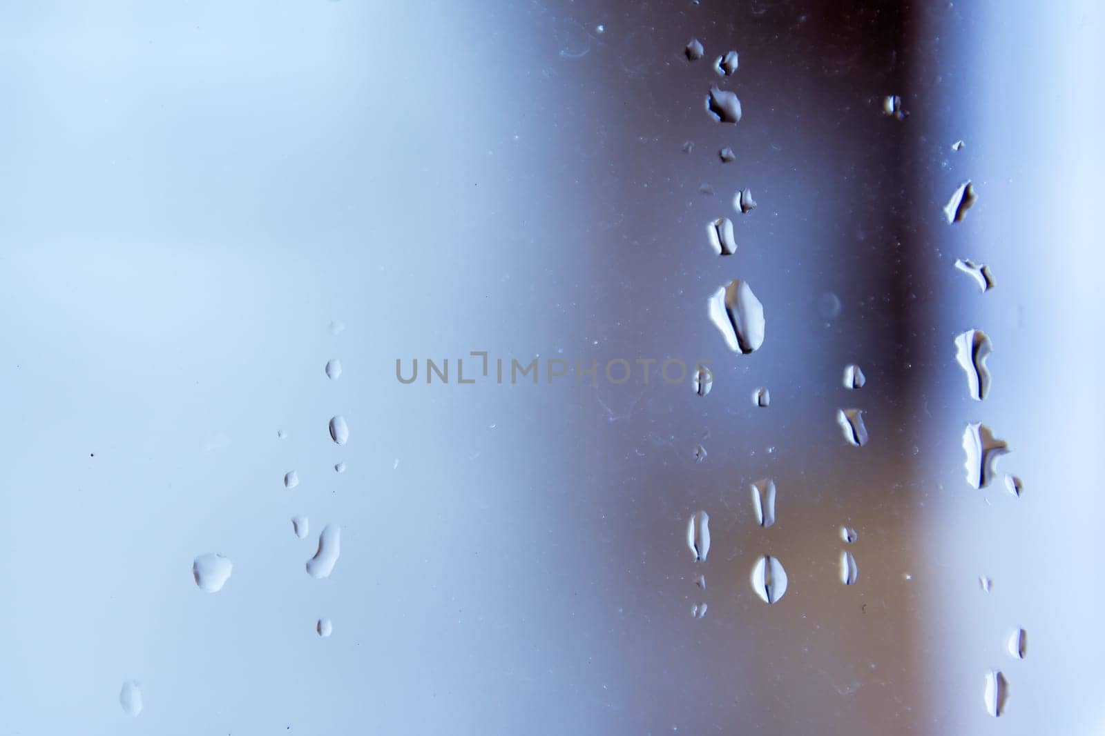 Window Glass Raindrops Cold Weather Blue Droplets Falling Storm Daytime