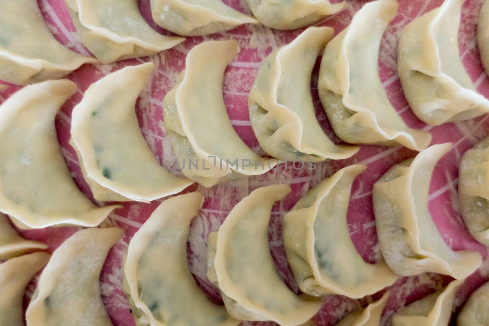 Chinese Dumplings Jaozi on Baking Paper Preparation