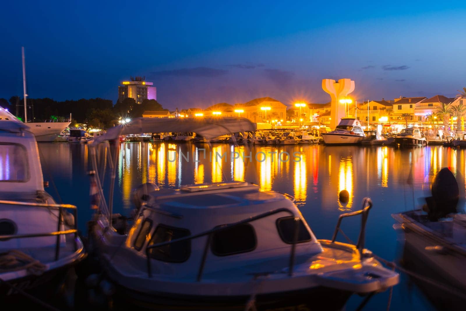 Vodice Croatia at Twilight Dusk Blue Hour on Summer Afternoon Tourist Season August 2017