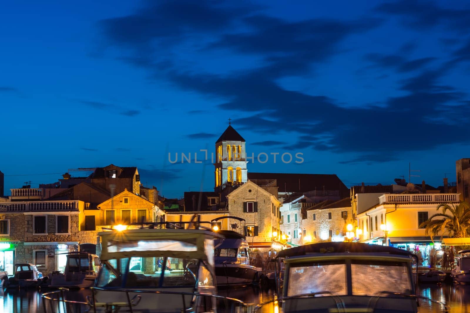 Vodice Croatia at Twilight Dusk Blue Hour on Summer Afternoon Tourist Season August 2017