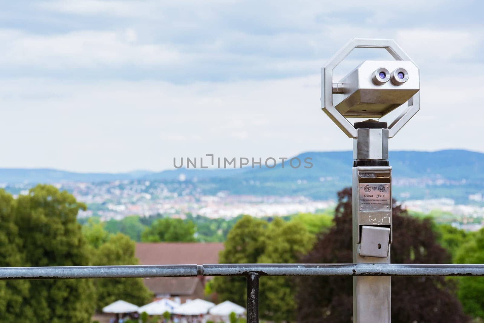 Tourist Paid Binoculars Overlooking City Landscape Blurred Depth of Field Isolated Nature