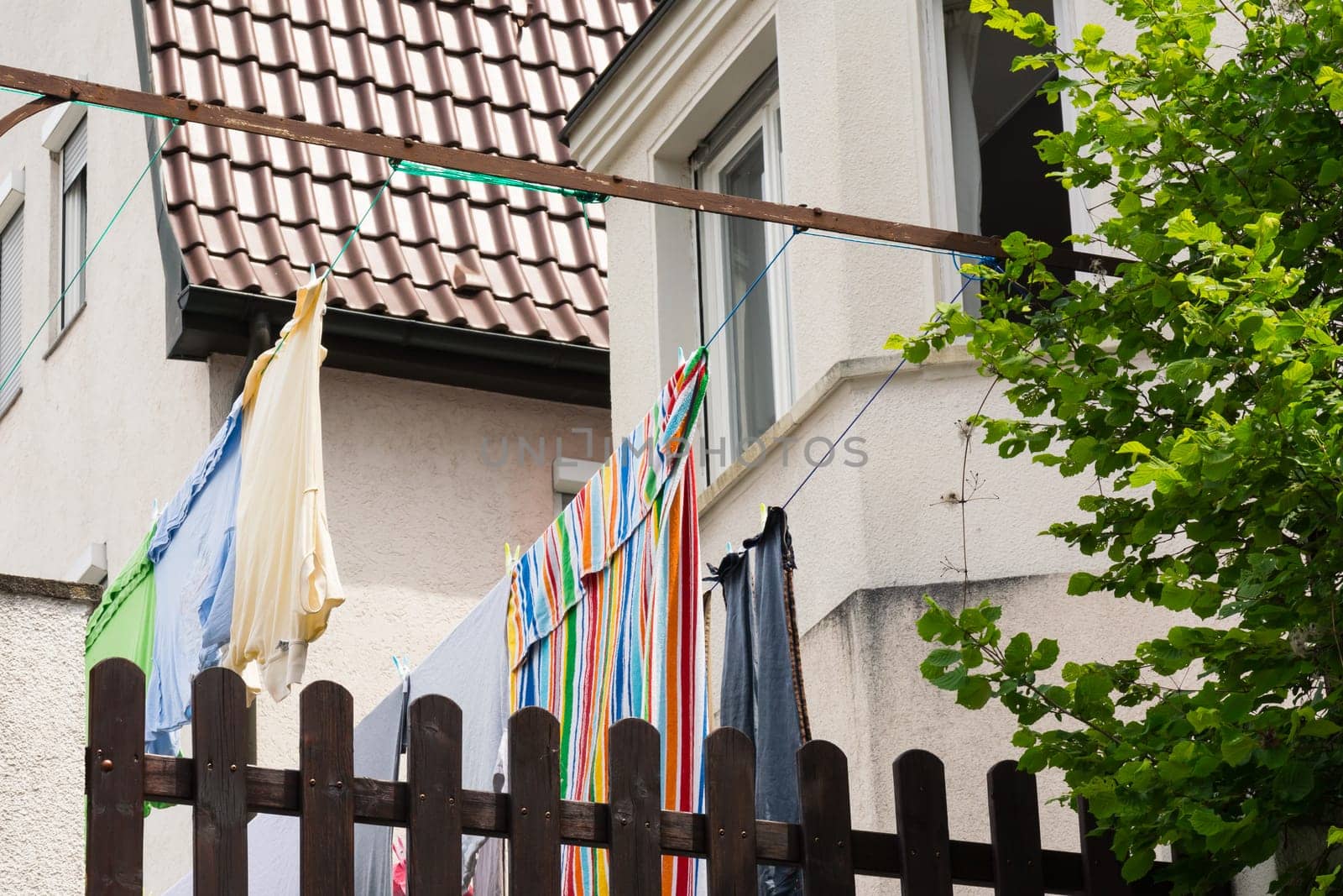 Clothes Hanging out Europe German Rooftop Colorful Drying Washing Metal