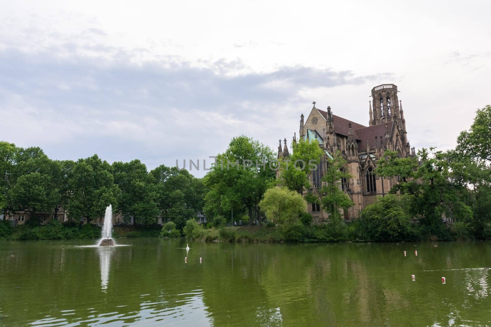Stuttgart Feuersee Johanesskirche Pond Landscape Germany Europe Architecture Destination