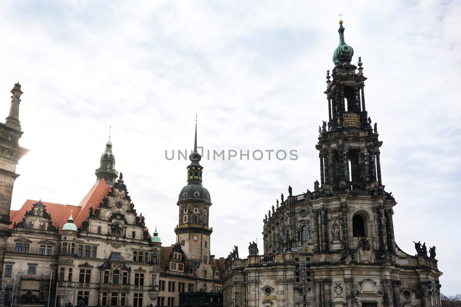 Dresden Catholic Church Overcast Weather Bridge View Exterior Architecture Famous Building