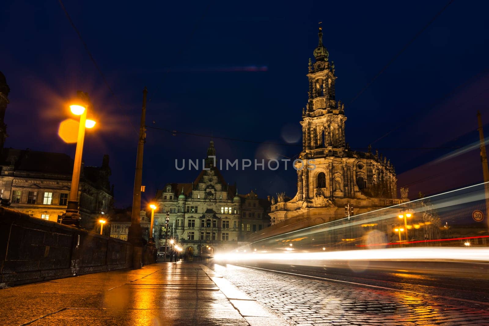 Dresden Catholic Church Overcast Weather Bridge View Exterior Architecture Famous Building