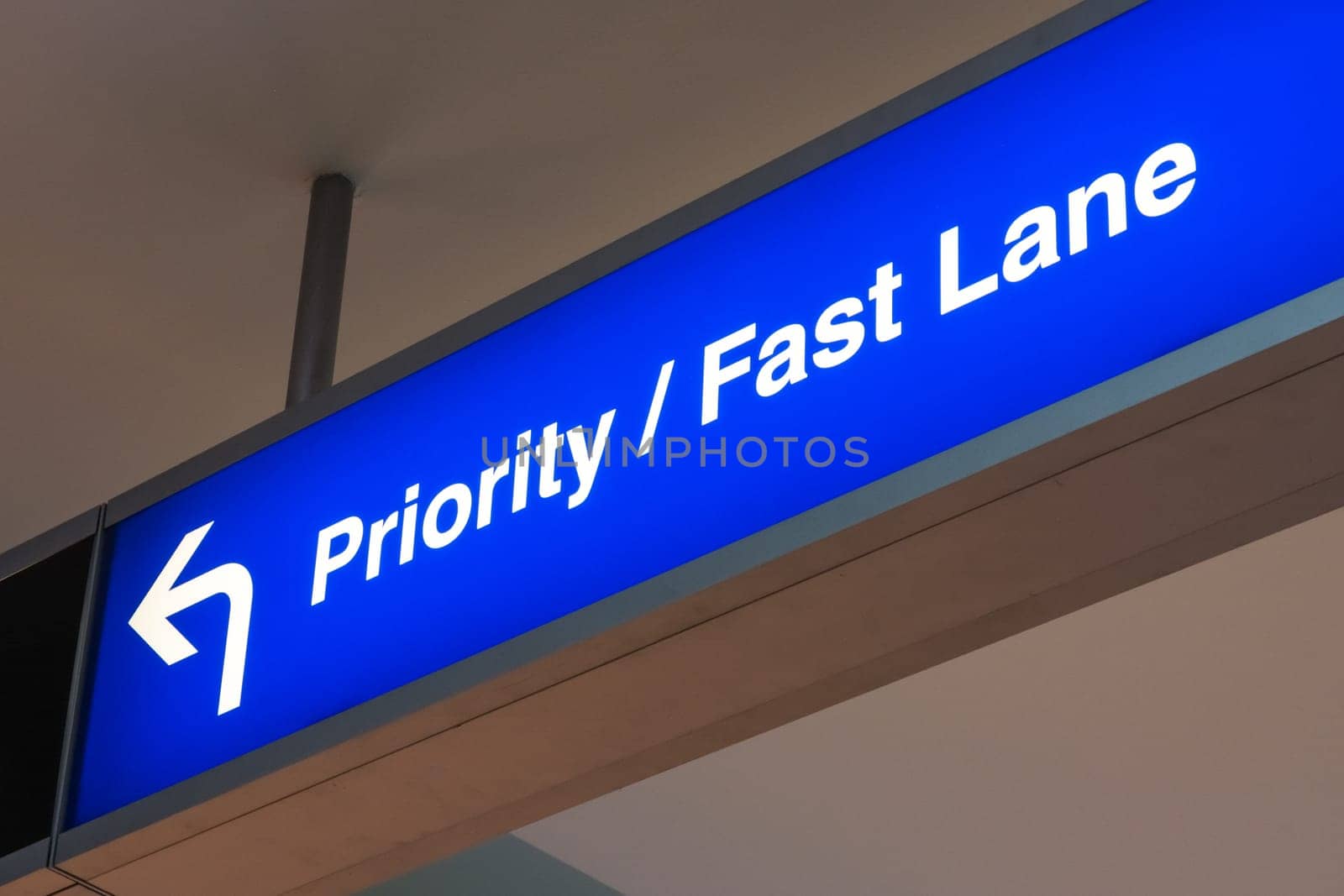 Priority Fast Lane Sign Airport First Class Luxury Notification Blue Light