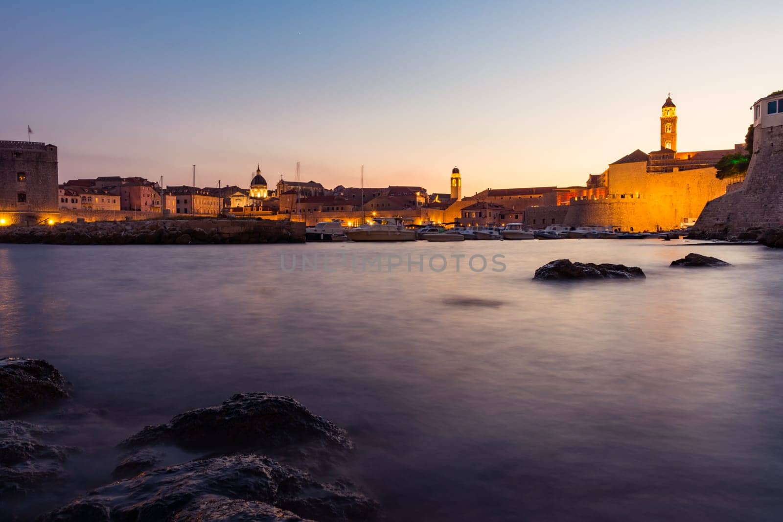 Dubrovnik Croatia During Sunset View Over Old Town Cityscape Beautiful European Vacation Destination Historic Fortress