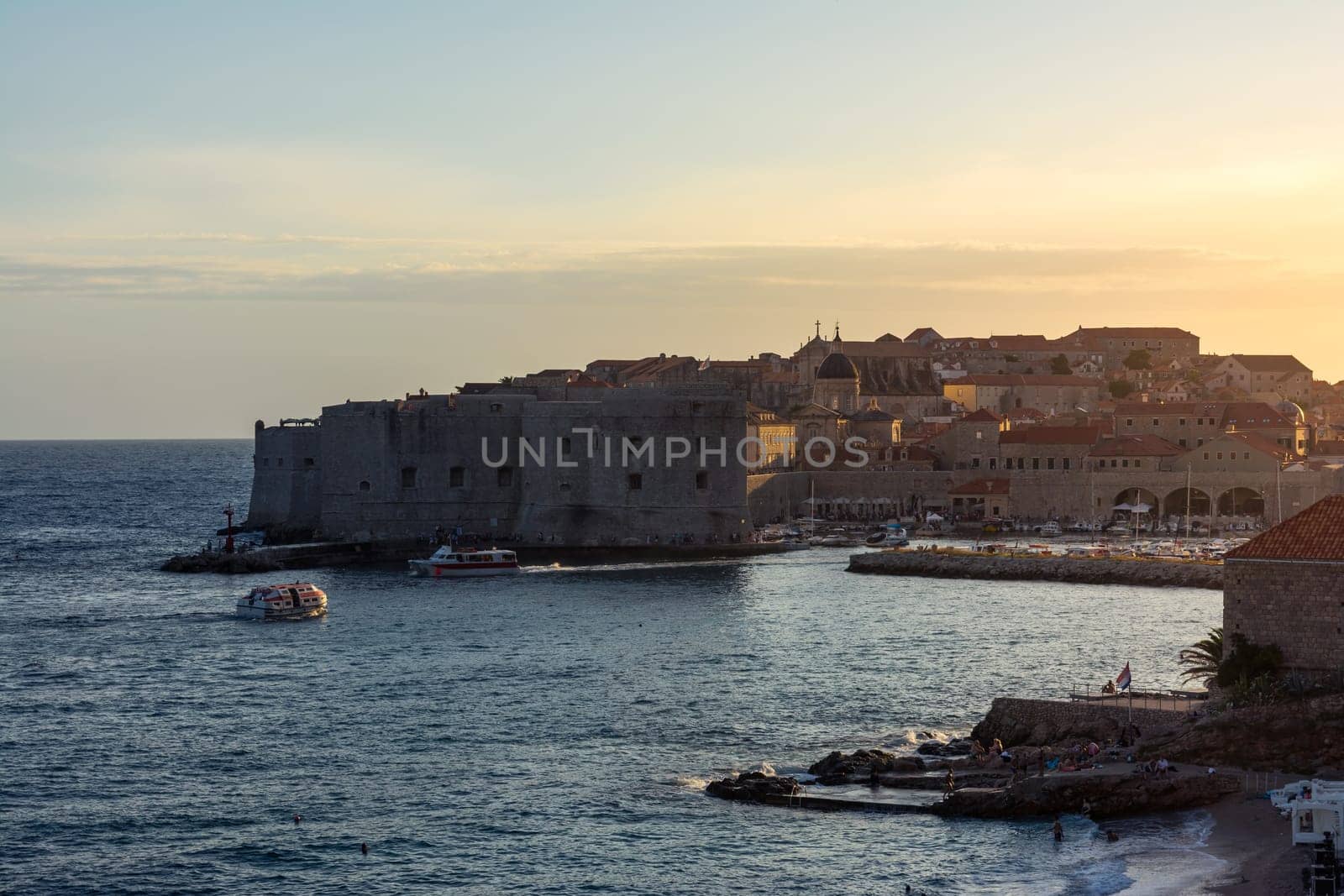 Dubrovnik Croatia During Sunset View Over Old Town Cityscape Beautiful European Vacation Destination Historic Fortress