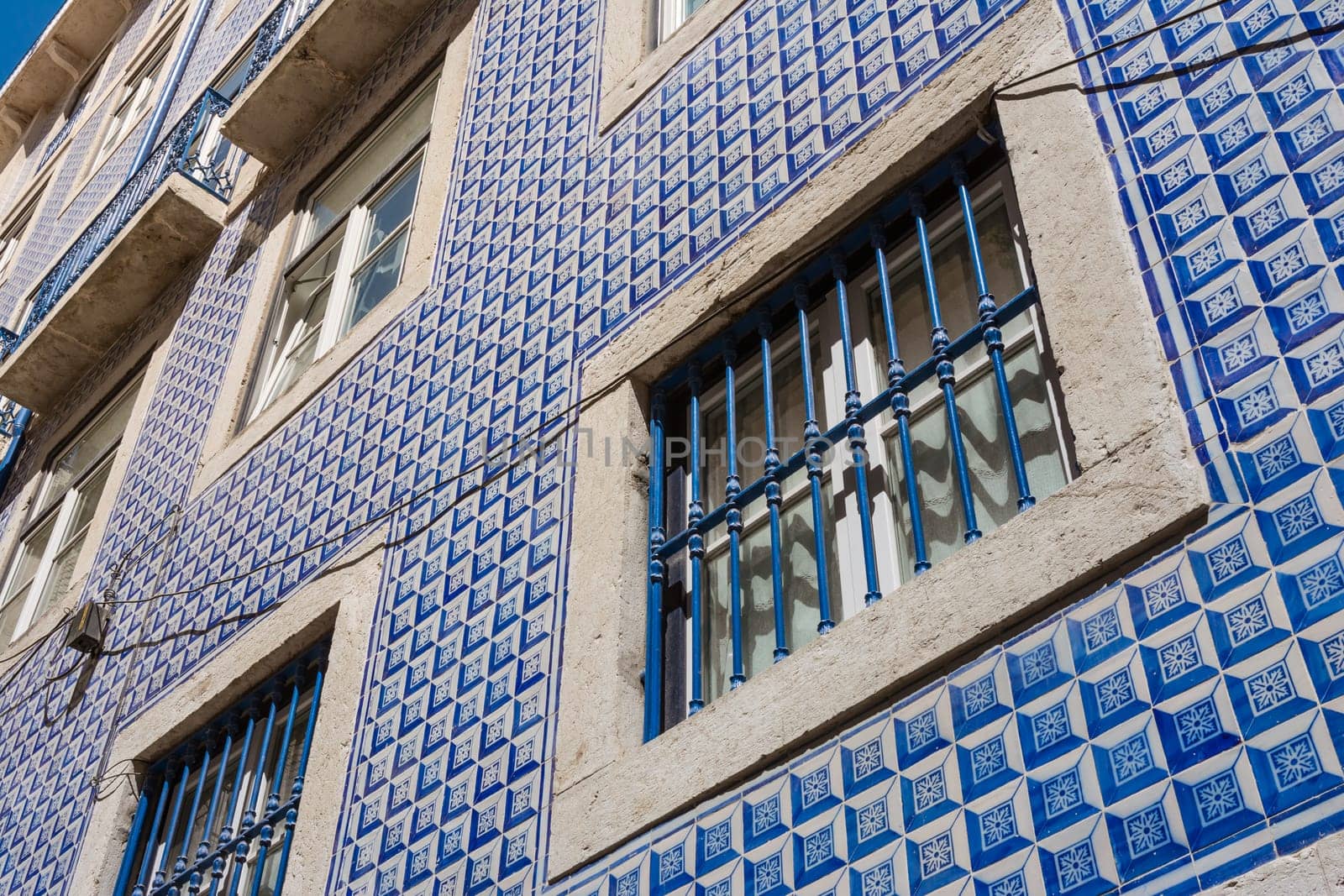 Portuguese Traditional Tiles Exterior Detail Architecture Famous Blue Window Trim Decoration