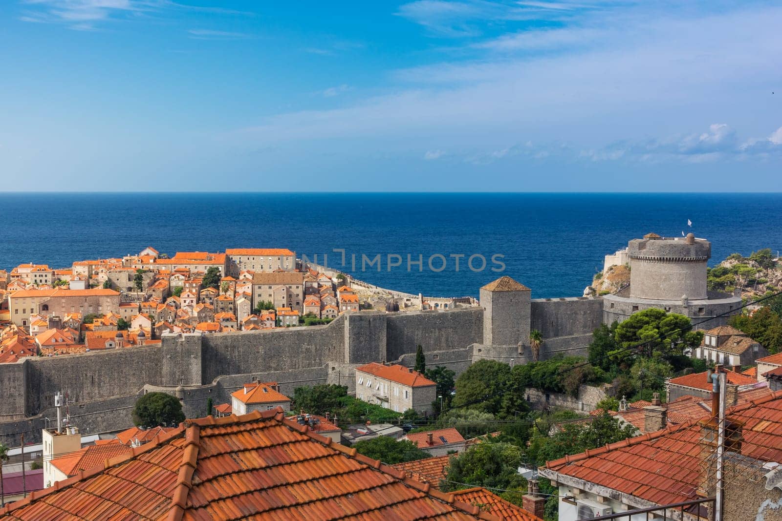 Famous Orange Rooftops of Dubrovnik Croatia Cityscape Aerial View Walking Along Fortress Walls
